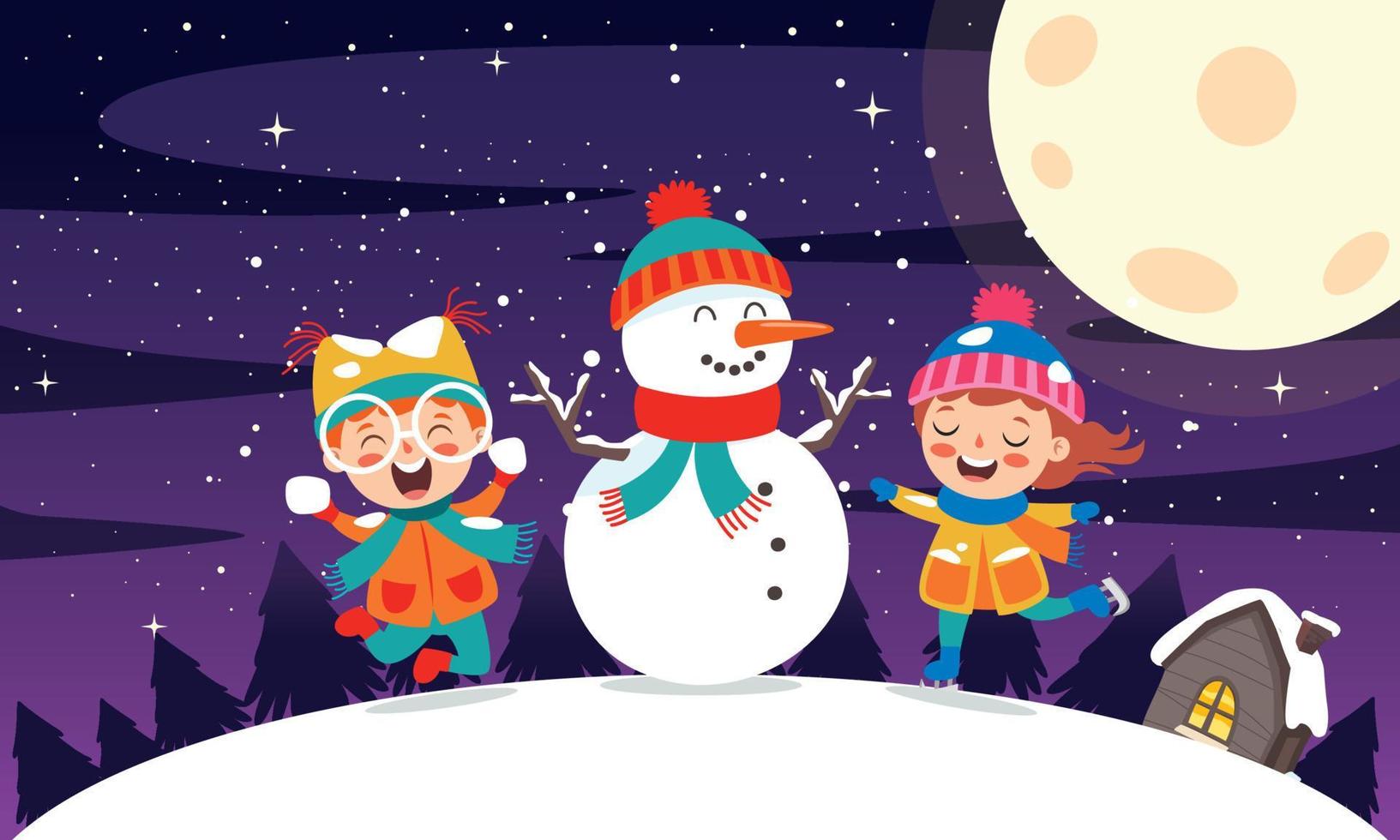 Christmas Scene With Cartoon Characters vector