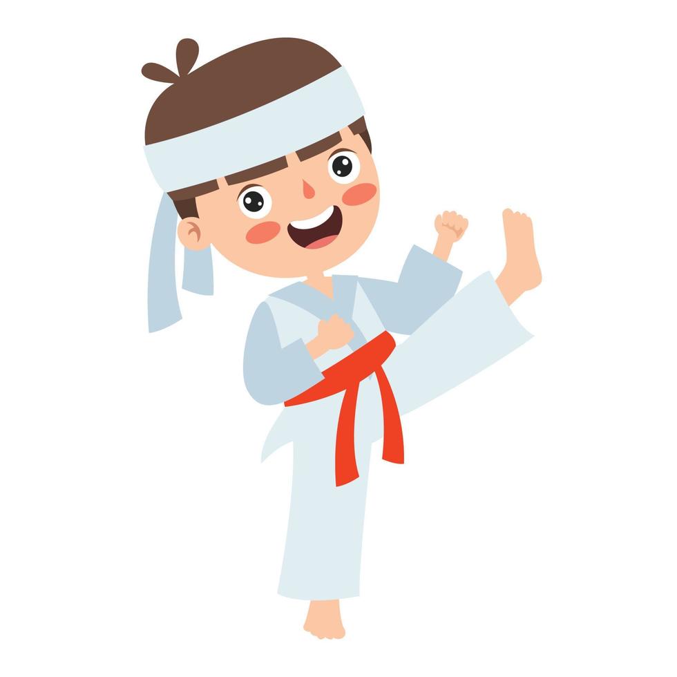 Cartoon Illustration Of A Kid Playing Karate vector