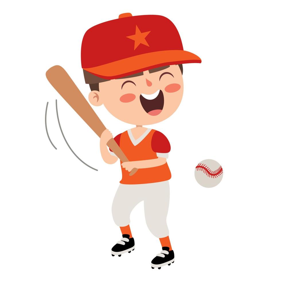 Cartoon Illustration Of A Kid Playing Baseball vector