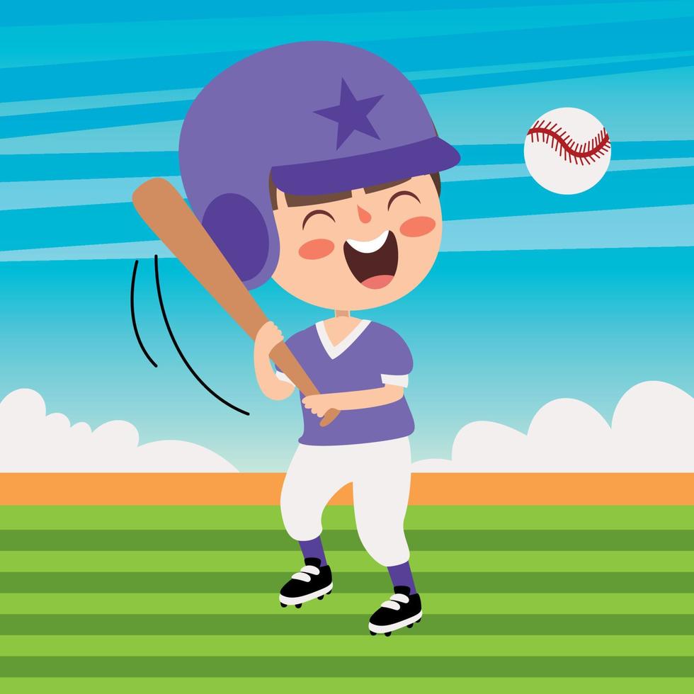 Cartoon Illustration Of A Kid Playing Baseball vector