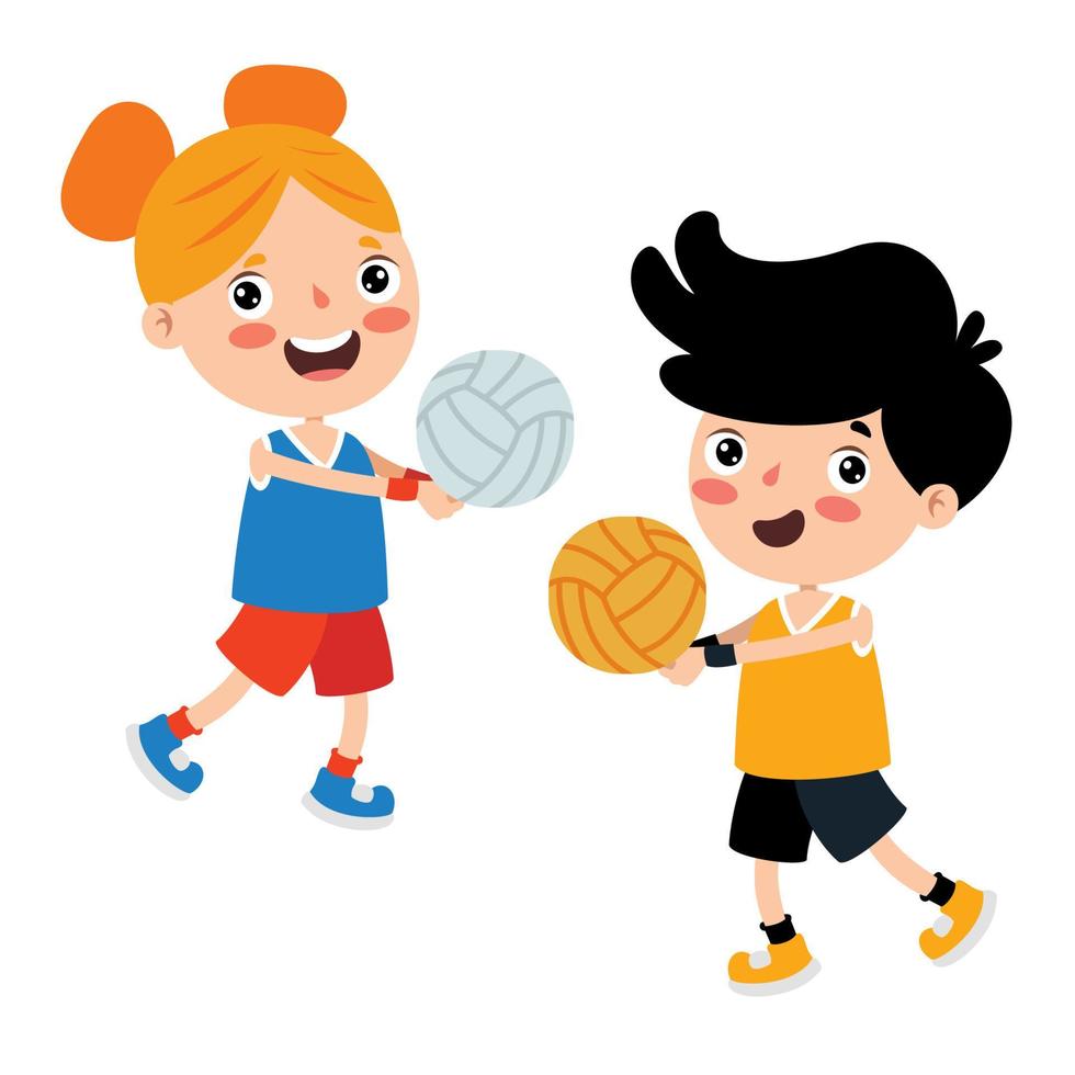 Cartoon Illustration Of A Kid Playing Volleyball vector