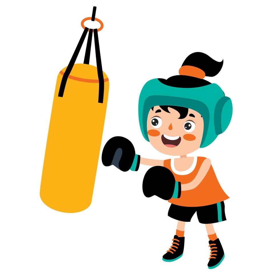 caricatura, ilustración, de, un, niño, boxeo vector