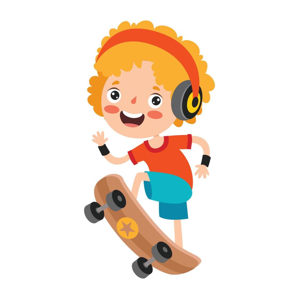 Cartoon Illustration Of A Kid Playing Skateboard vector