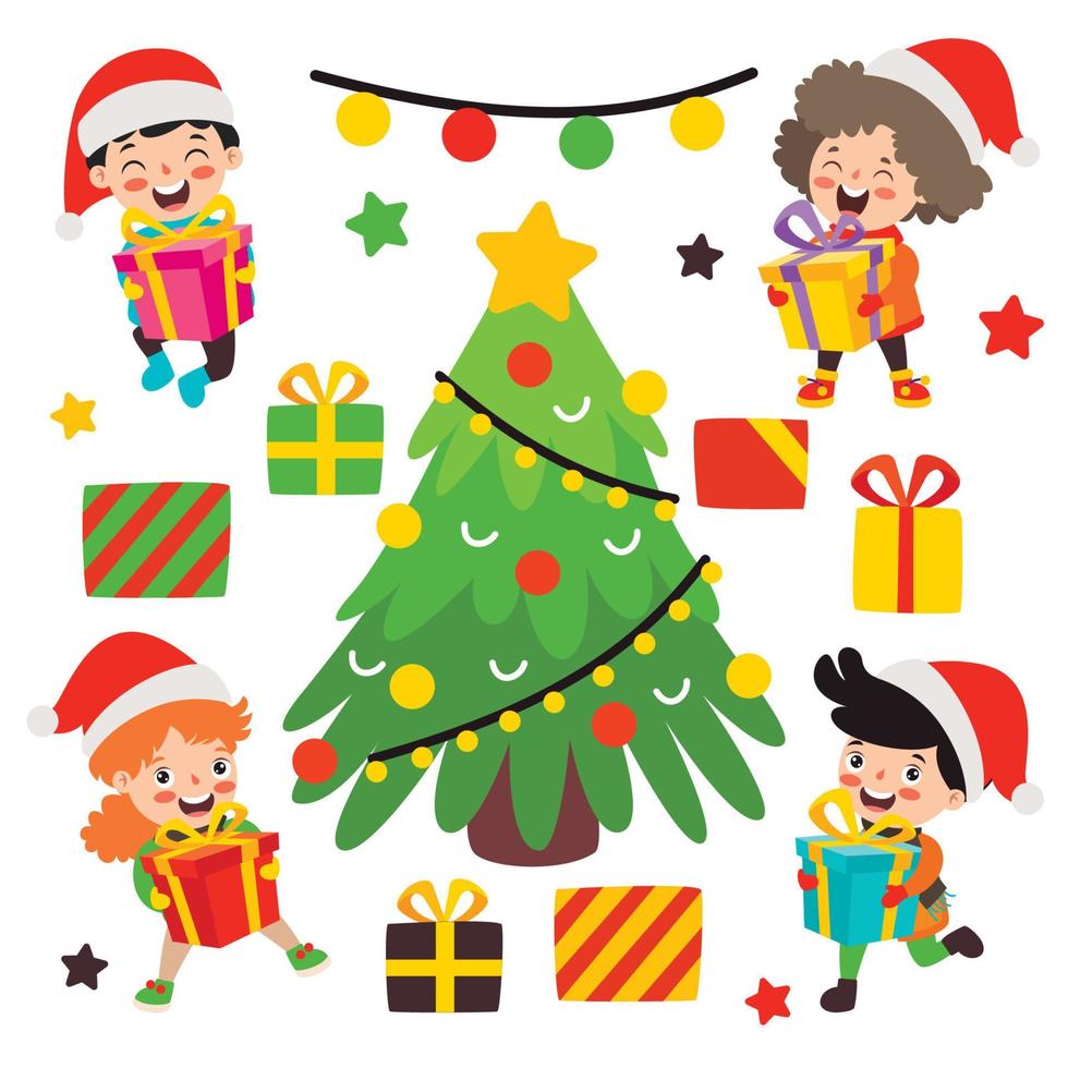 Children Celebrating New Year And Christmas vector