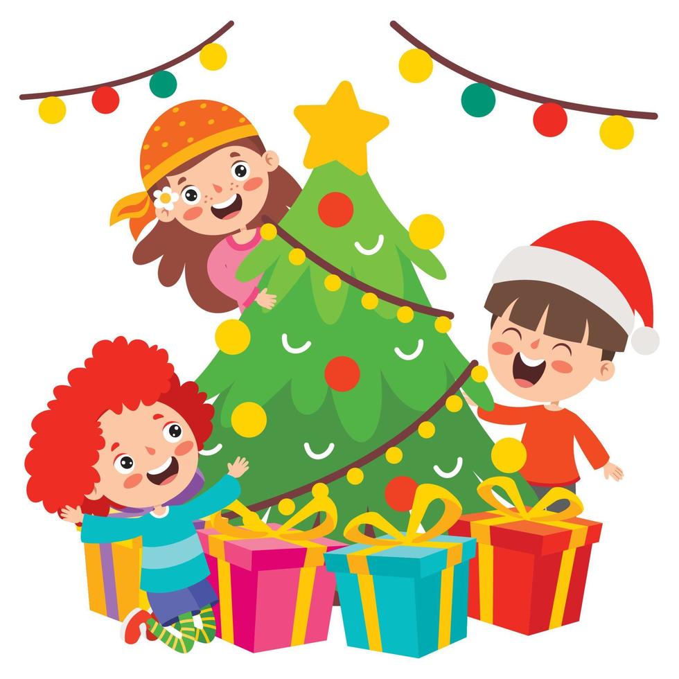 niños celebrando año nuevo y navidad vector