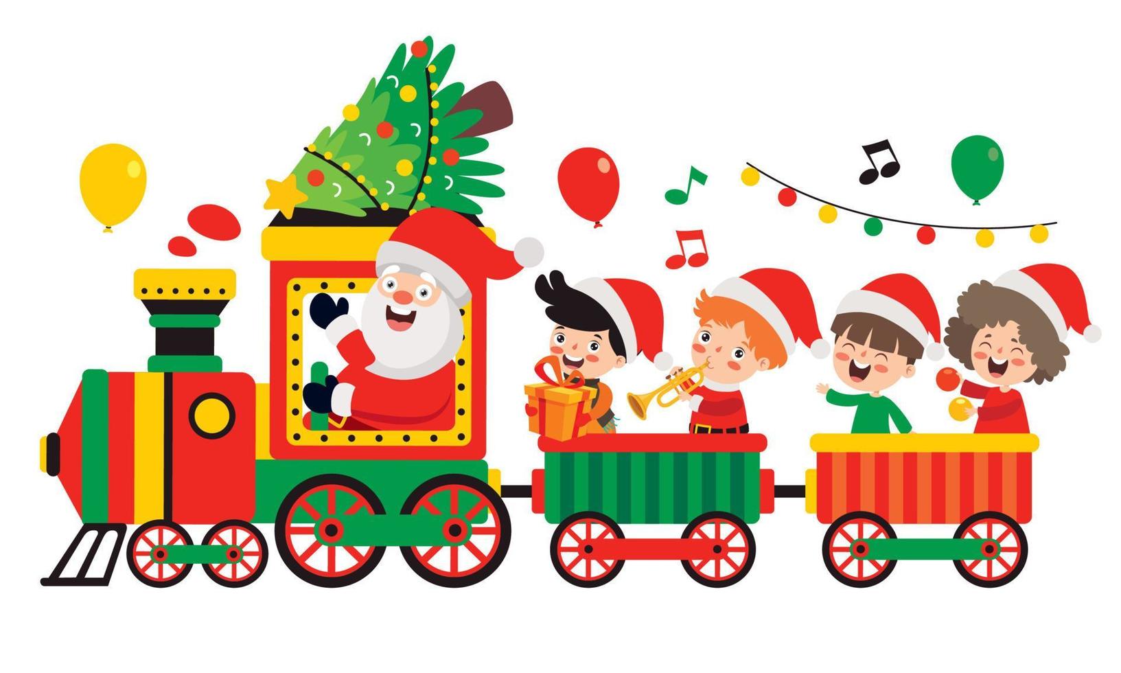 navidad con santa claus en tren vector