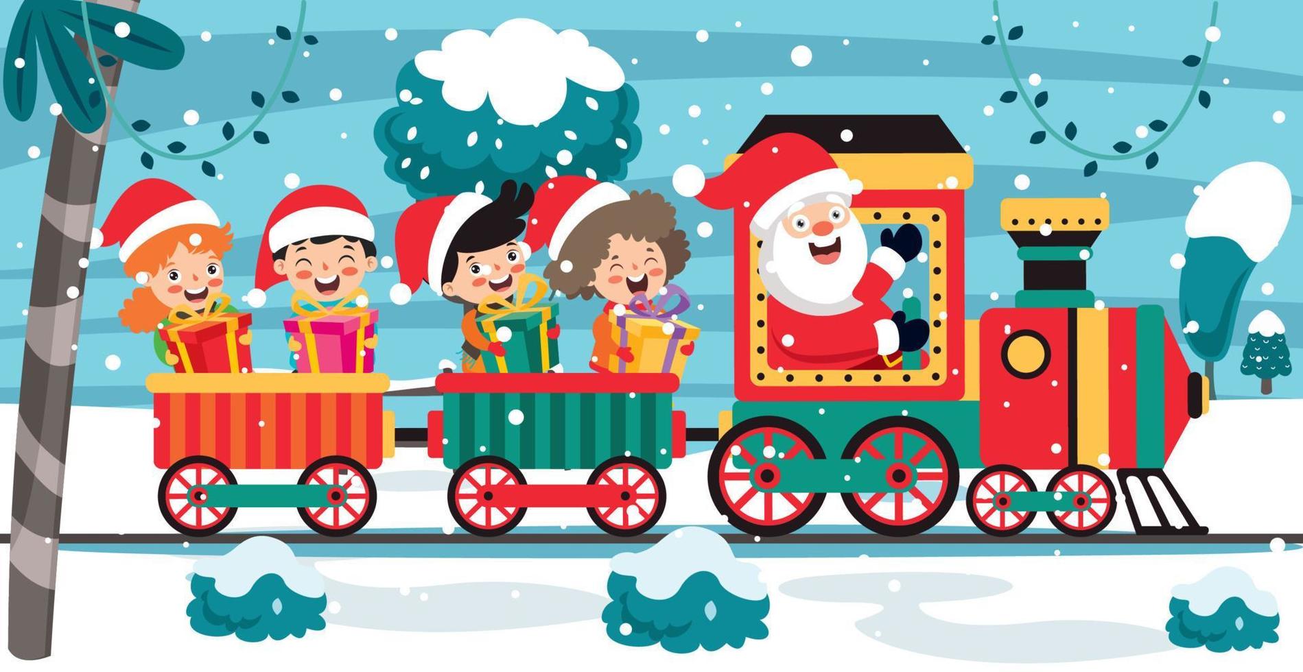 navidad con santa claus en tren vector