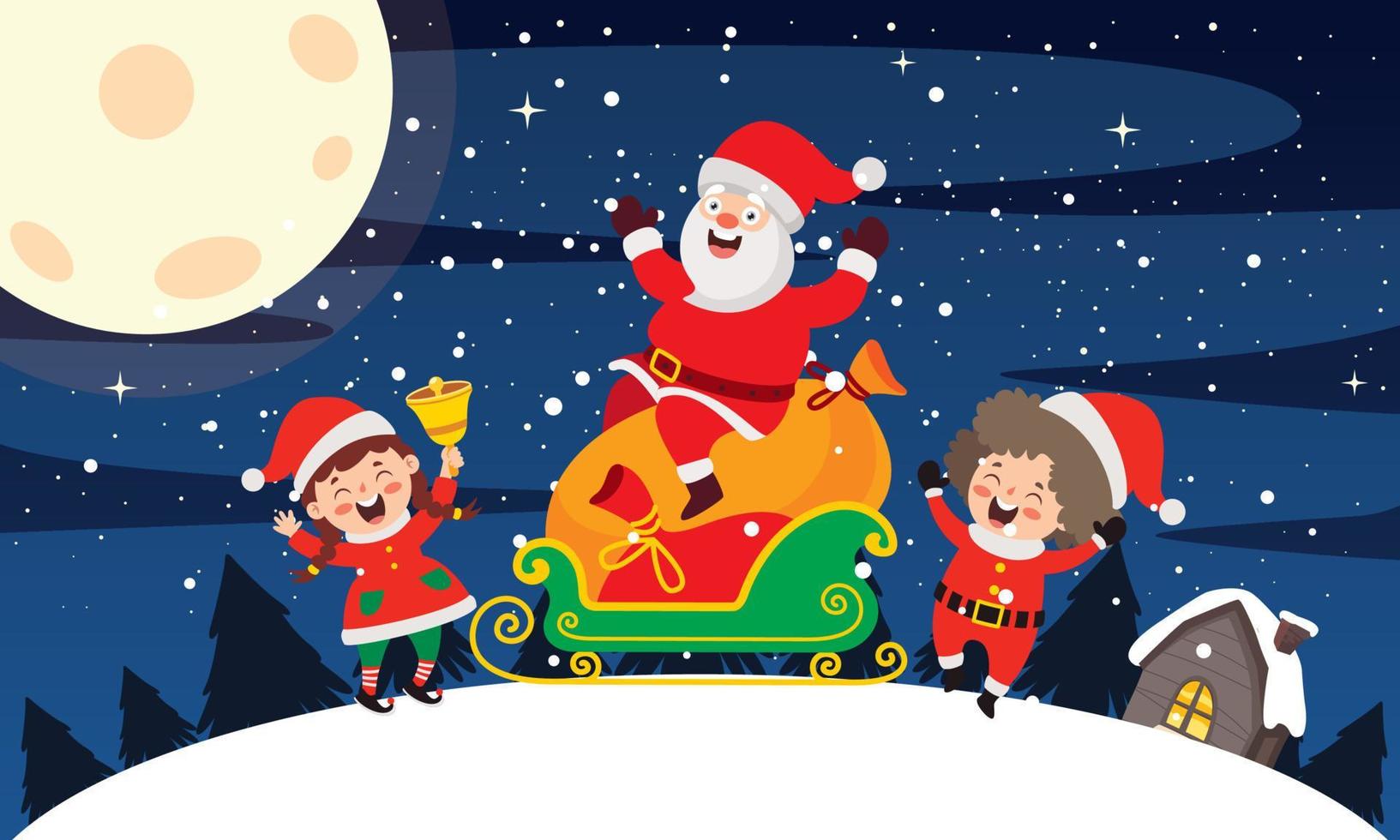 Christmas Scene With Cartoon Characters vector