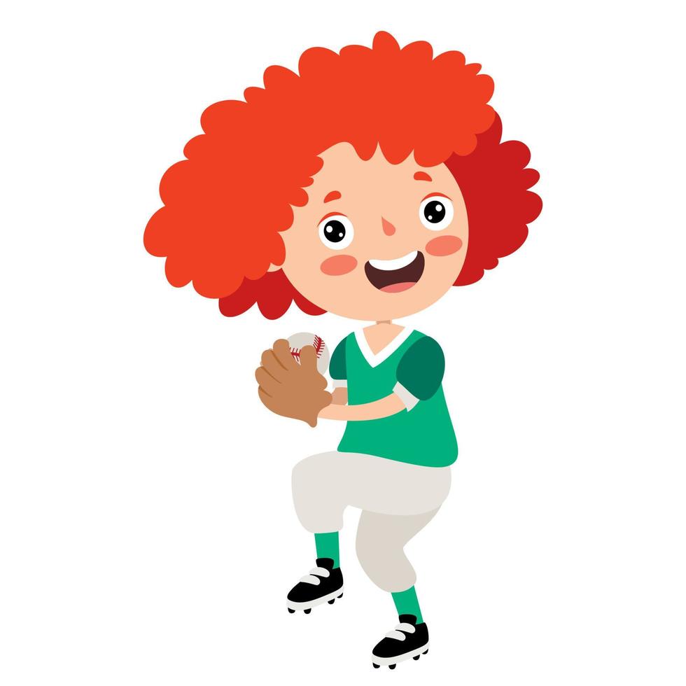 Cartoon Illustration Of A Kid Playing Baseball vector