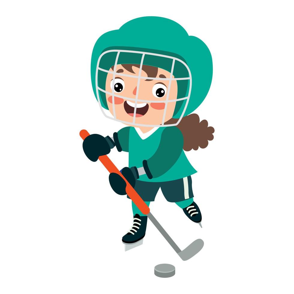 Cartoon Illustration Of A Kid Playing Ice Hockey vector