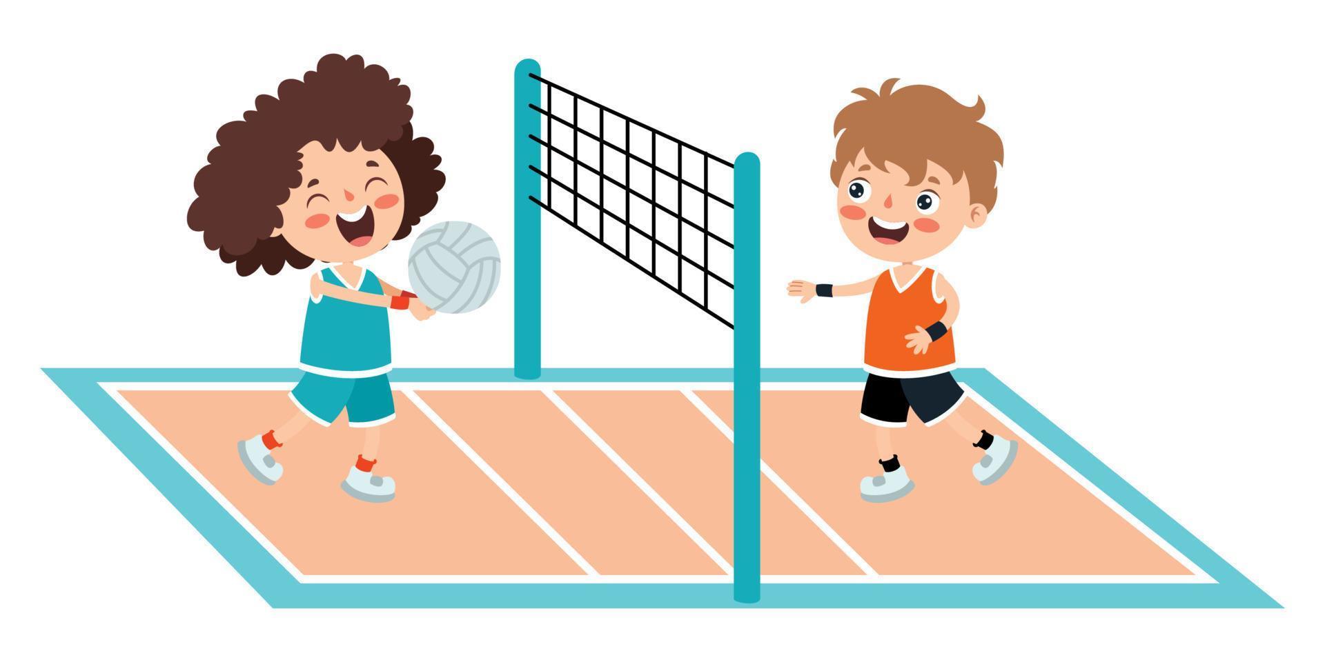 ilustración de dibujos animados de un niño jugando voleibol vector