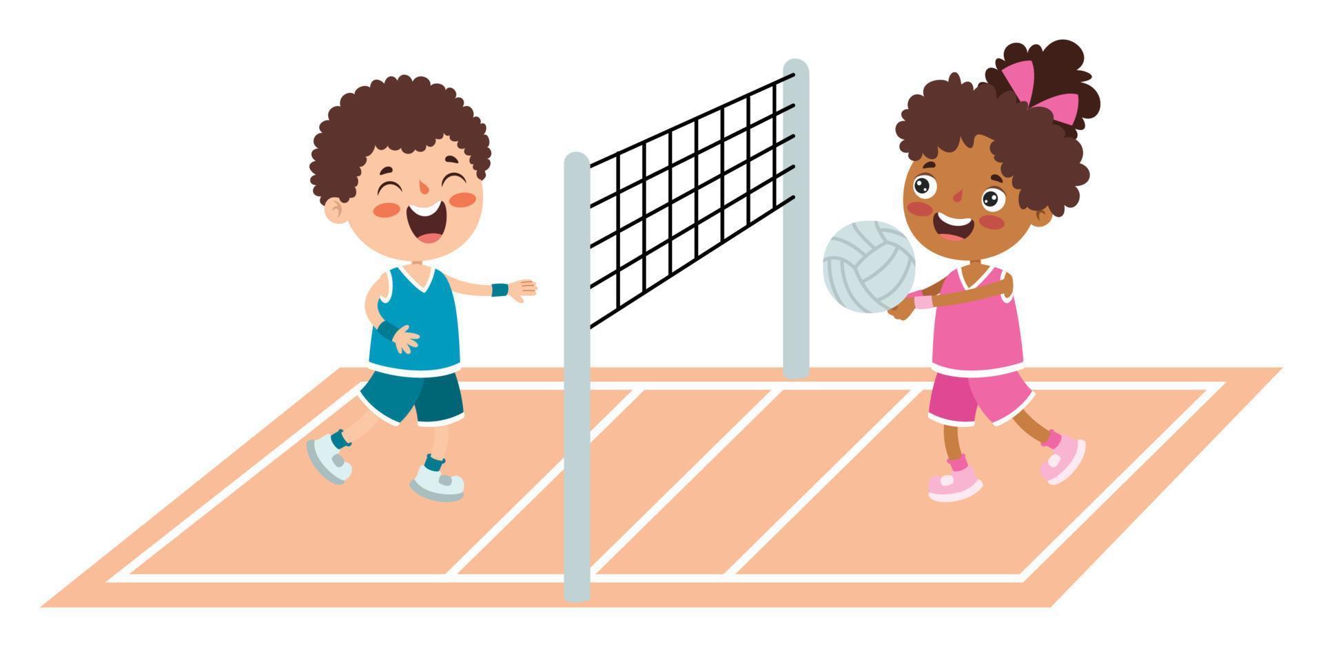 ilustración de dibujos animados de un niño jugando voleibol vector