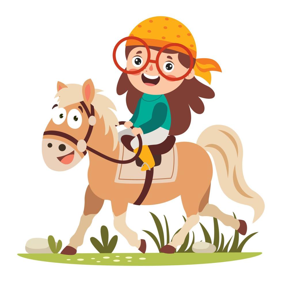 Cartoon Illustration Of A Kid Riding Horse 10721914 Vector Art at Vecteezy