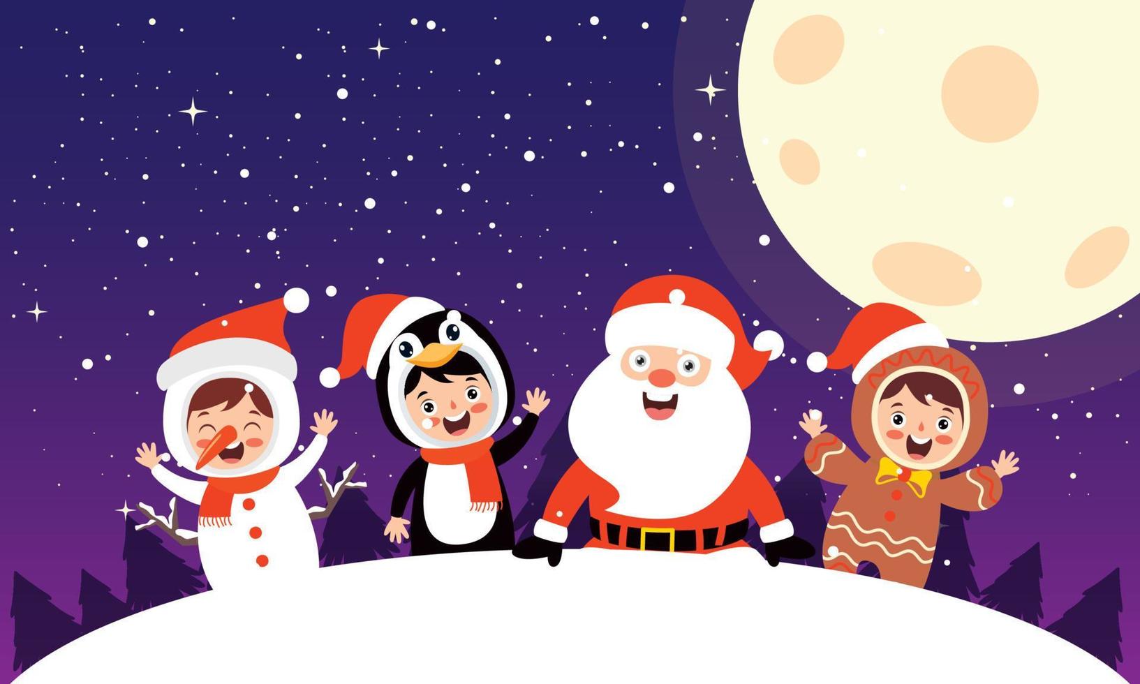 Christmas Scene With Cartoon Characters vector