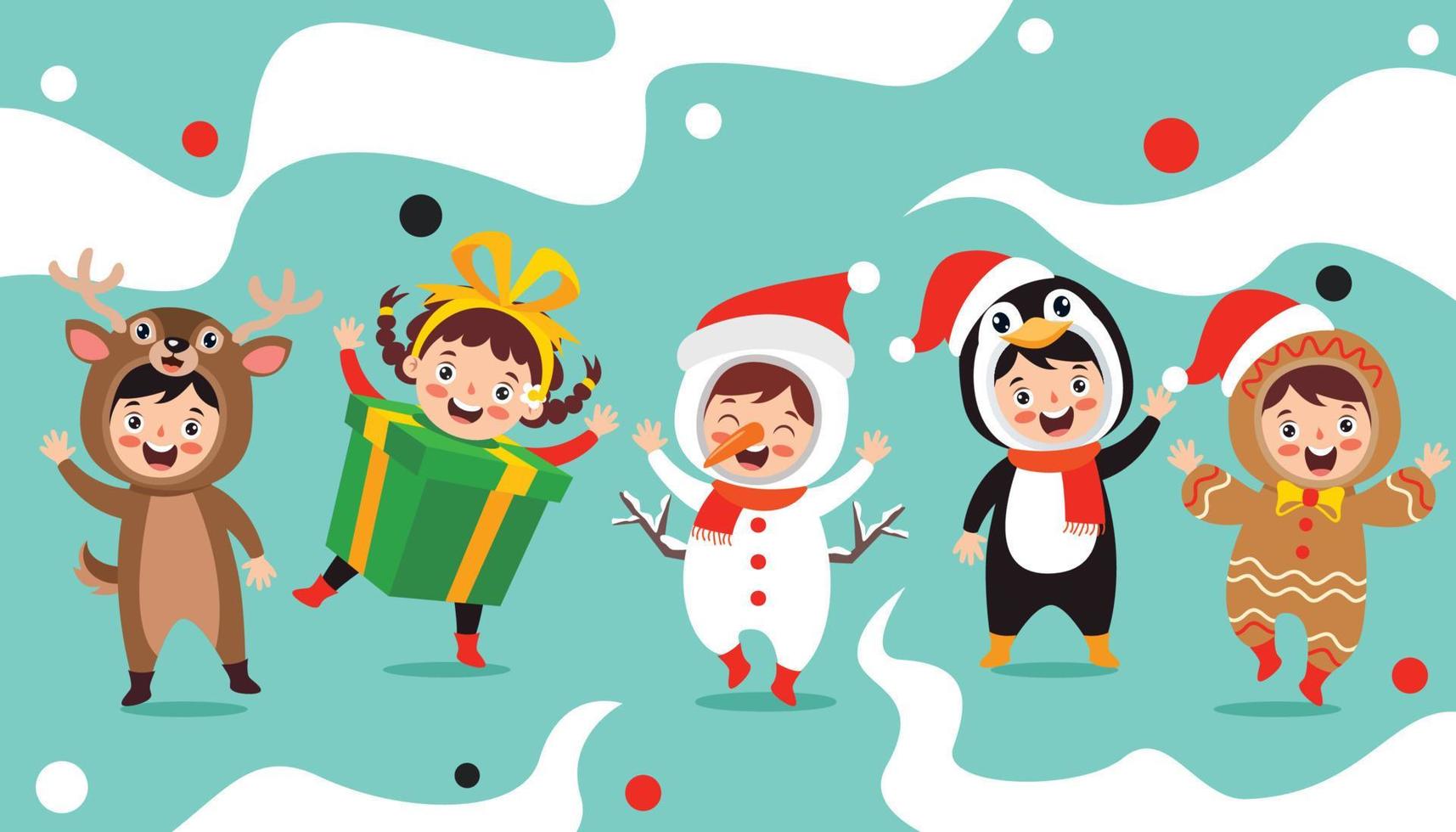 Children Wearing Costumes In Christmas Theme vector