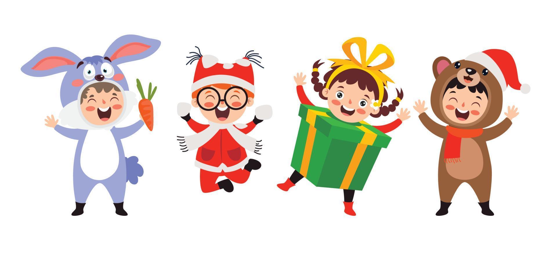 Children Wearing Costumes In Christmas Theme vector