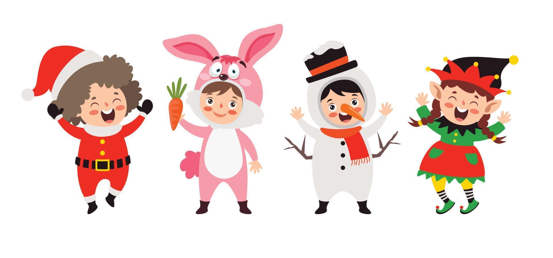 Children Wearing Costumes In Christmas Theme vector