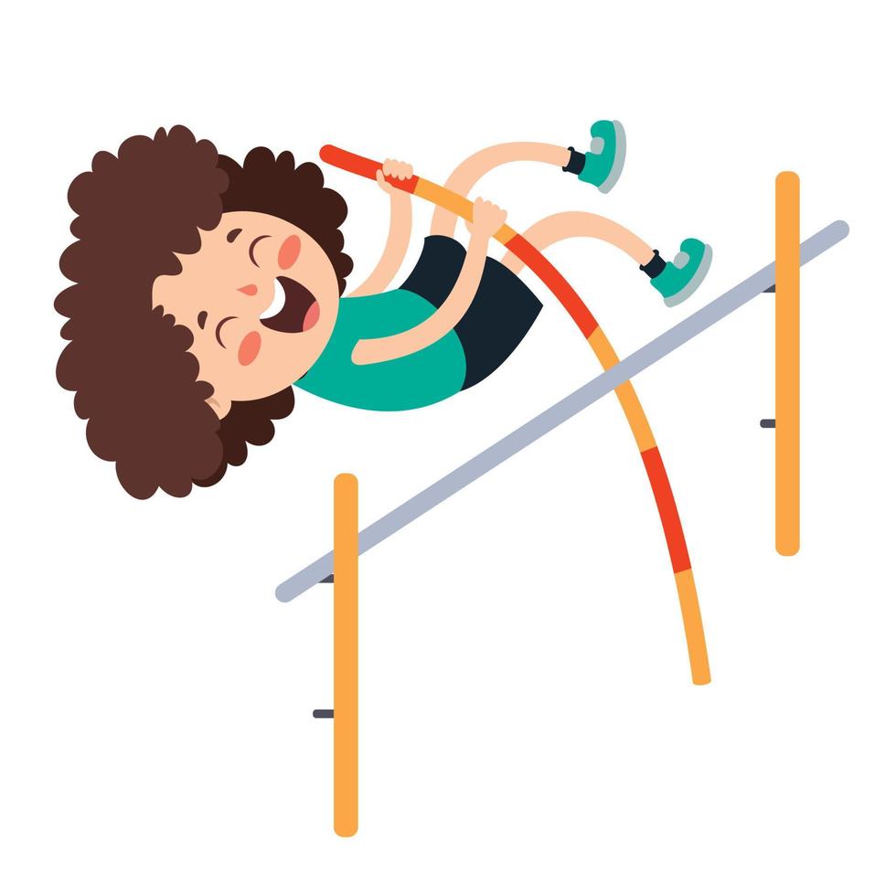 Cartoon Illustration Of A Kid Playing Pole Vault vector