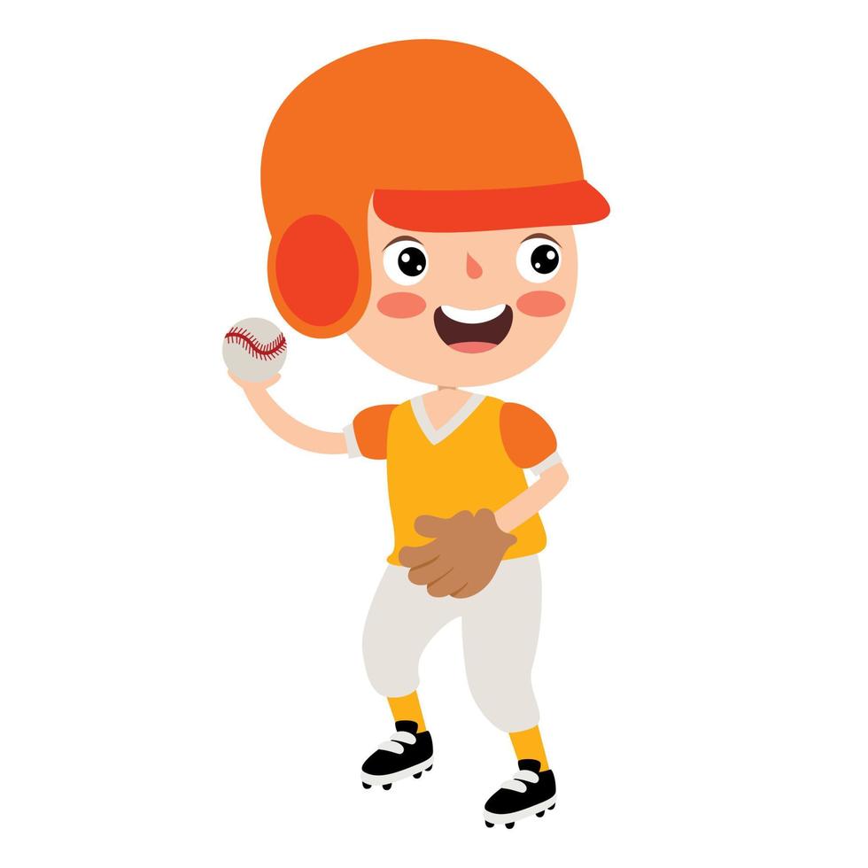 Cartoon Illustration Of A Kid Playing Baseball vector