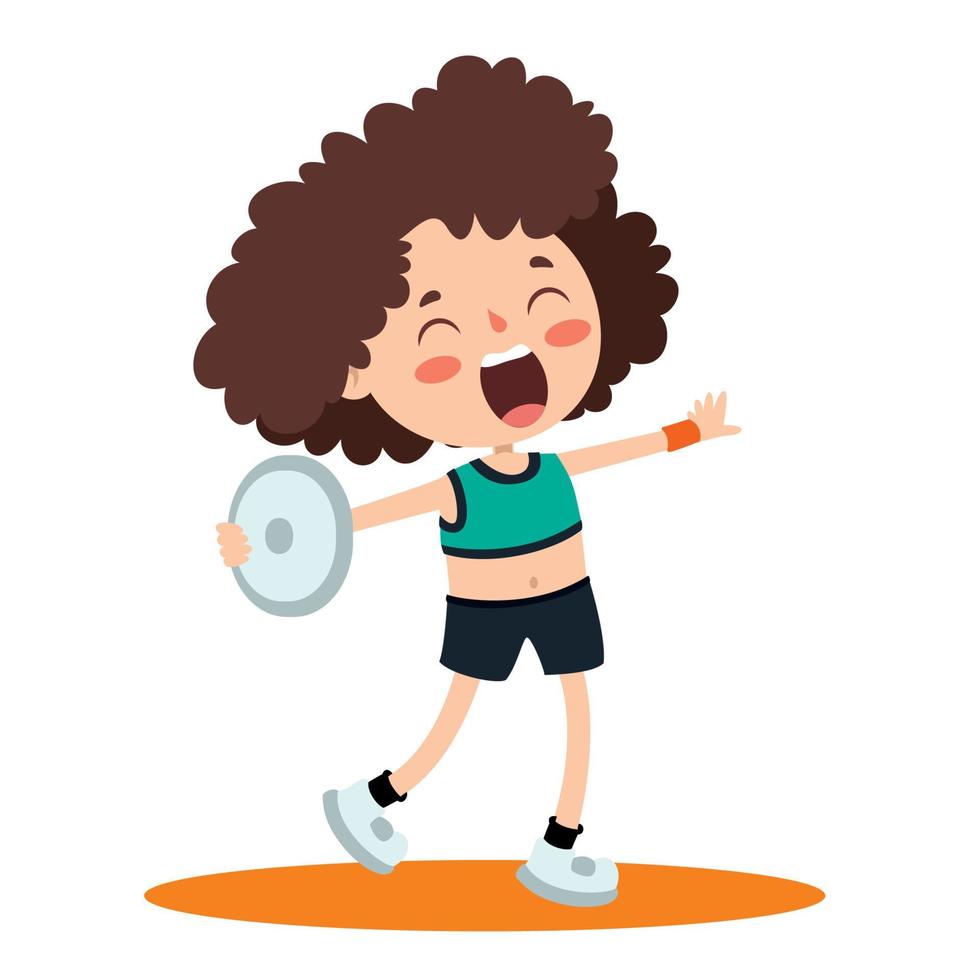 Cartoon Illustration Of A Kid Playing Discus Throw vector