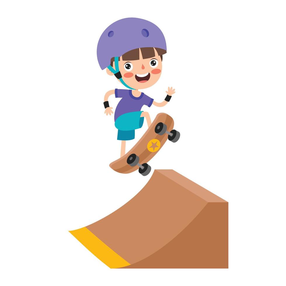 Cartoon Illustration Of A Kid Playing Skateboard vector