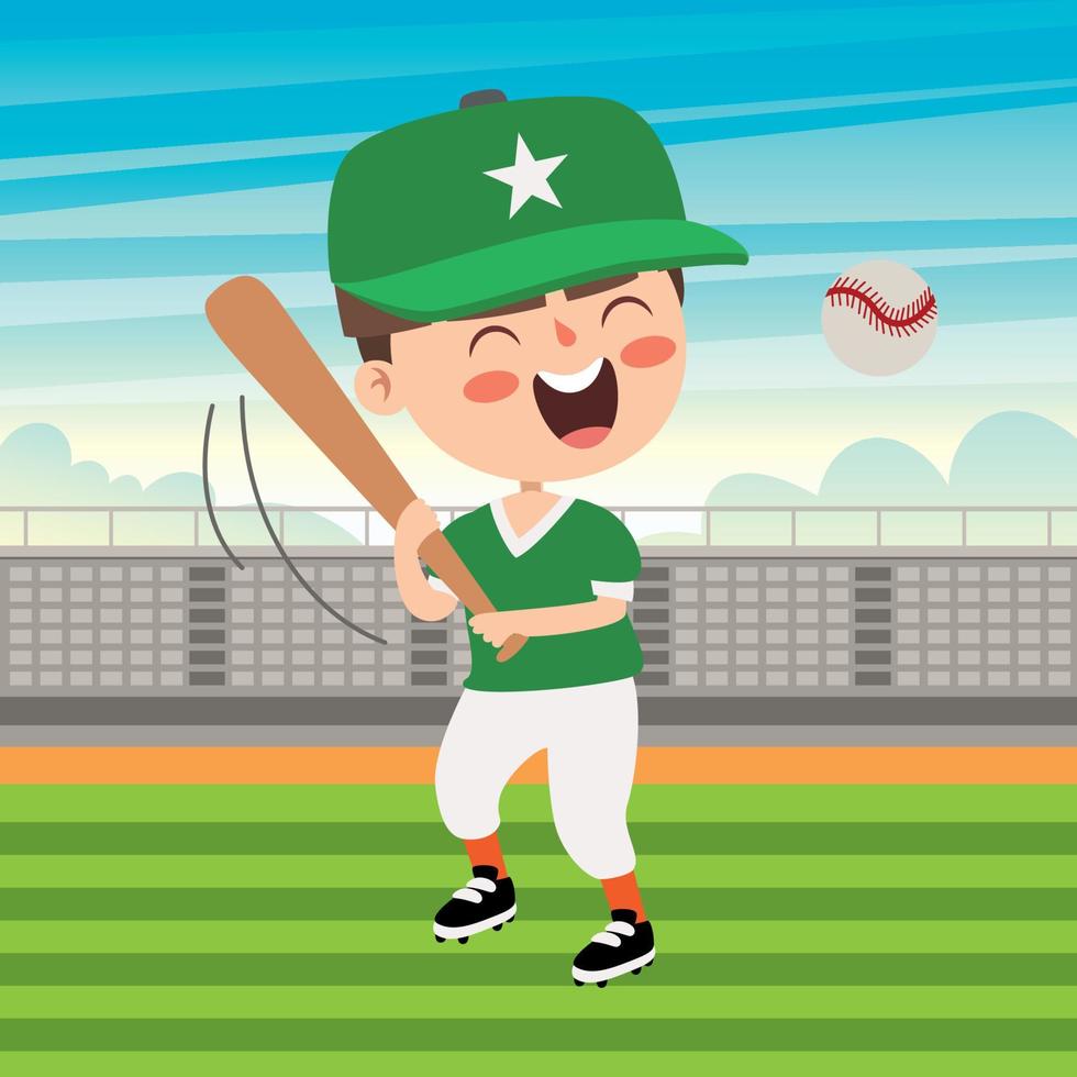 Cartoon Illustration Of A Kid Playing Baseball vector