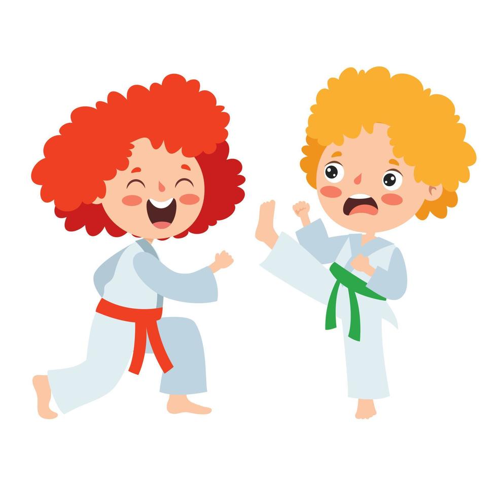 Cartoon Illustration Of A Kid Playing Karate vector