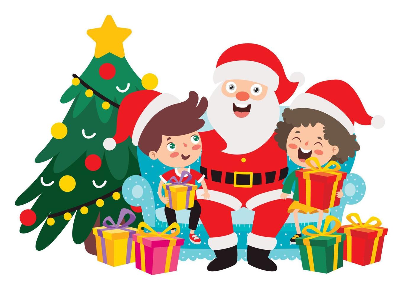 Children Celebrating New Year And Christmas vector