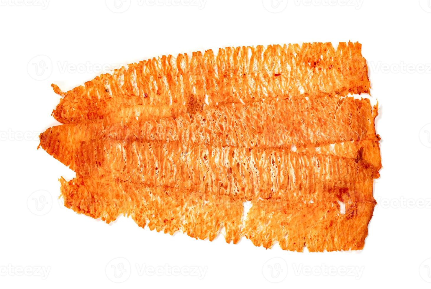 sweet and spicy crushed dried squid isolated on white background photo