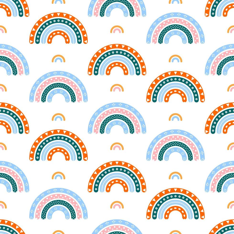 Scandinavian rainbow with ornaments seamless pattern vector