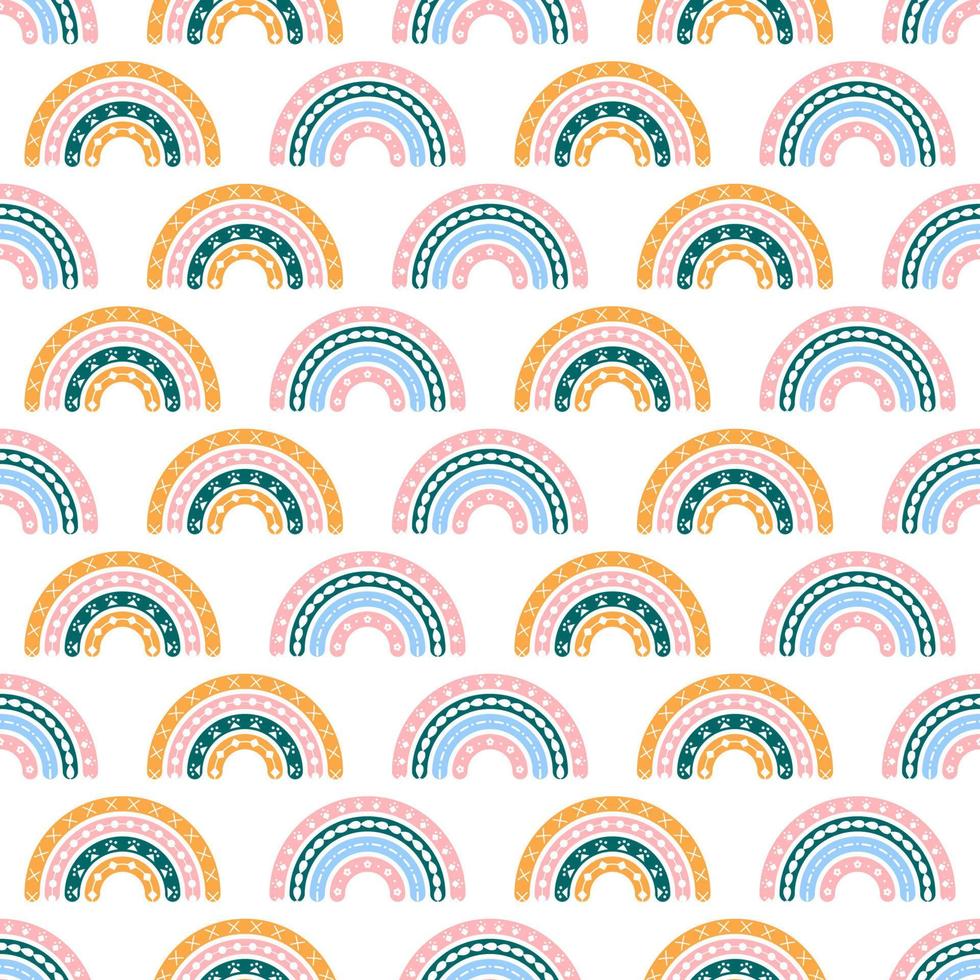Scandinavian rainbow with ornaments seamless pattern vector
