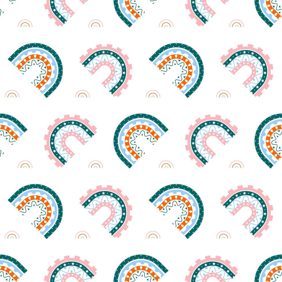 Scandinavian rainbow with ornaments seamless pattern vector