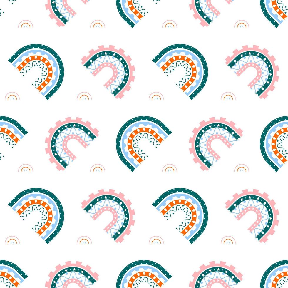 Scandinavian rainbow with ornaments seamless pattern vector