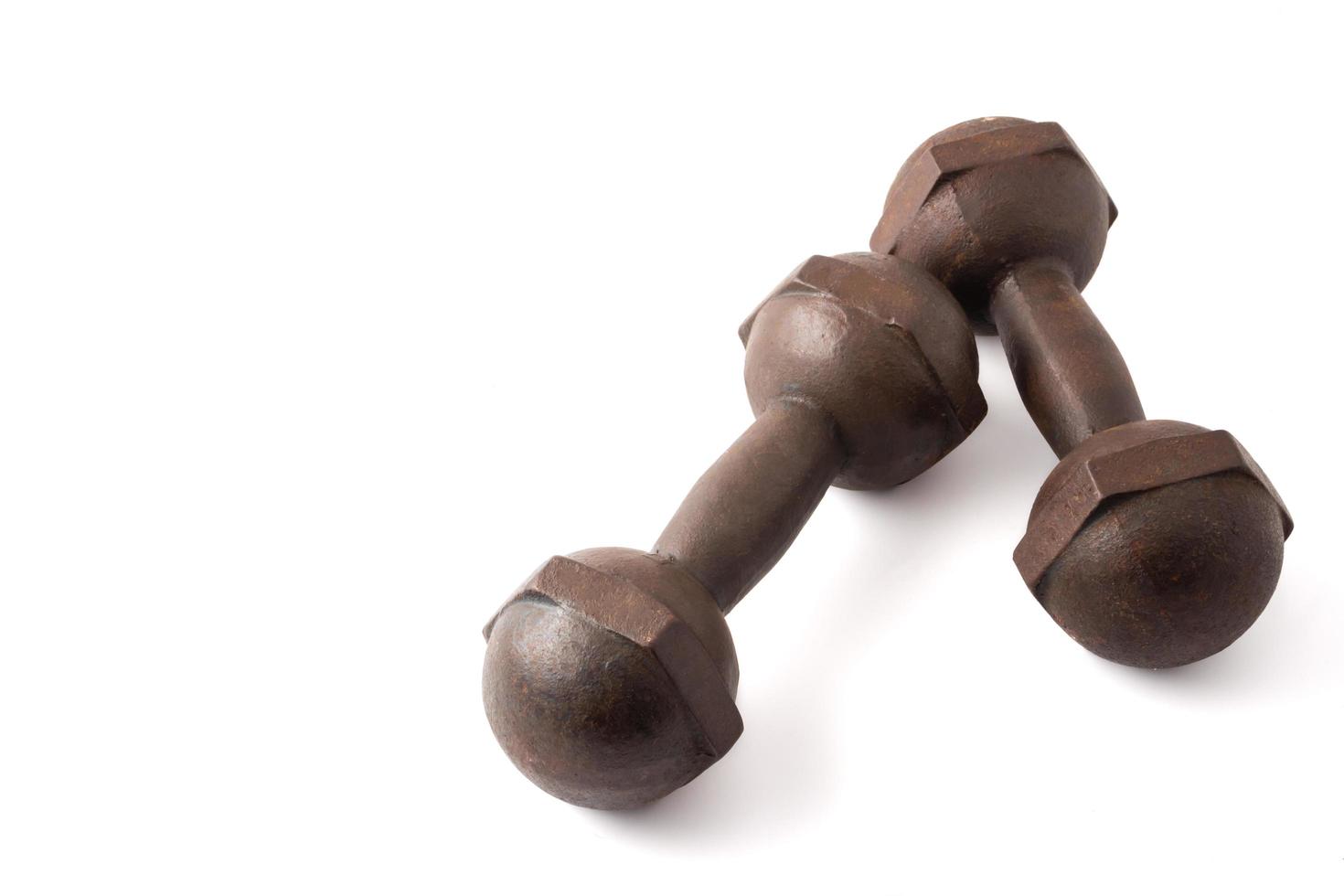 Iron dumbbells on a white background. Free space for text photo