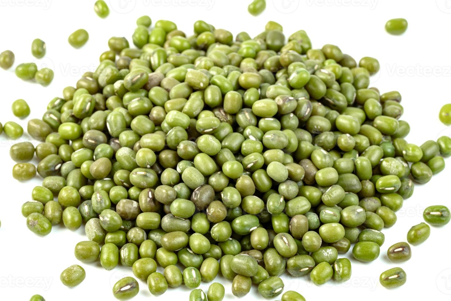 closeup green mung beans isolated on white background photo