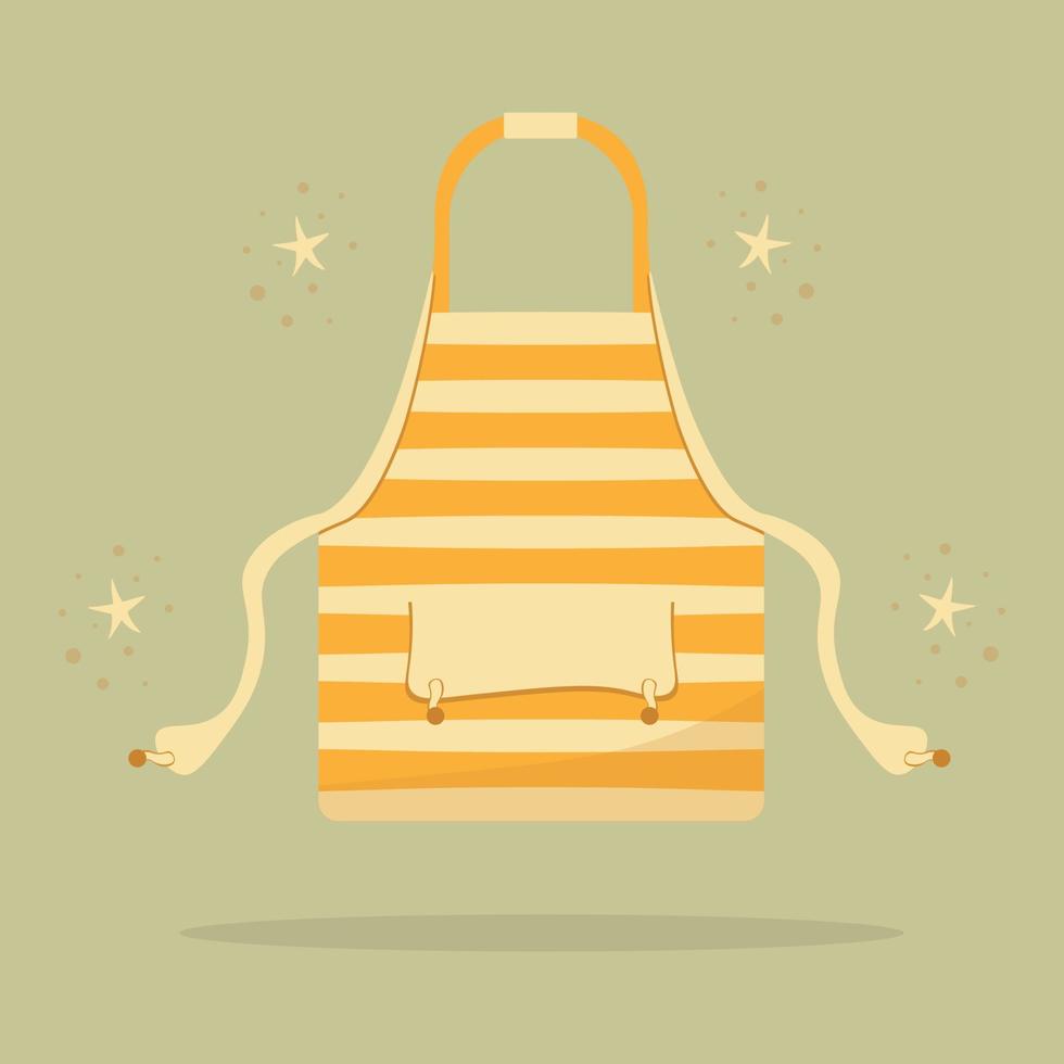Kitchen apron. Cooking kitchen chef cartoon cozy apron with ties drawstring and print logo. Home cooking. Homemade meals. Kitchenware. Cook in kitchen. Color vector flat isolated illustration.