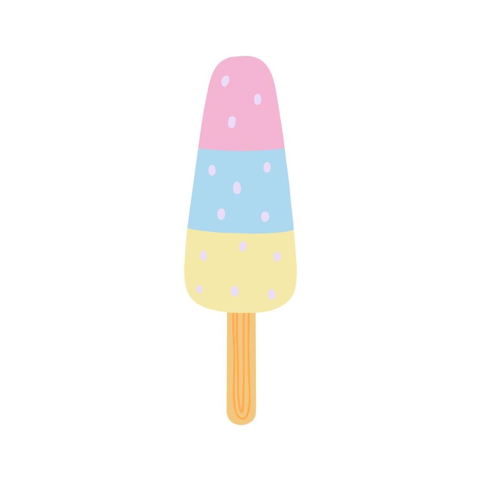 paletas de helado multicolor, jugo congelado en palo de madera, paleta afrutada. ilustración para fondo, embalaje, tarjeta de felicitación, afiche y diseño de temporada. aislado sobre fondo blanco. vector