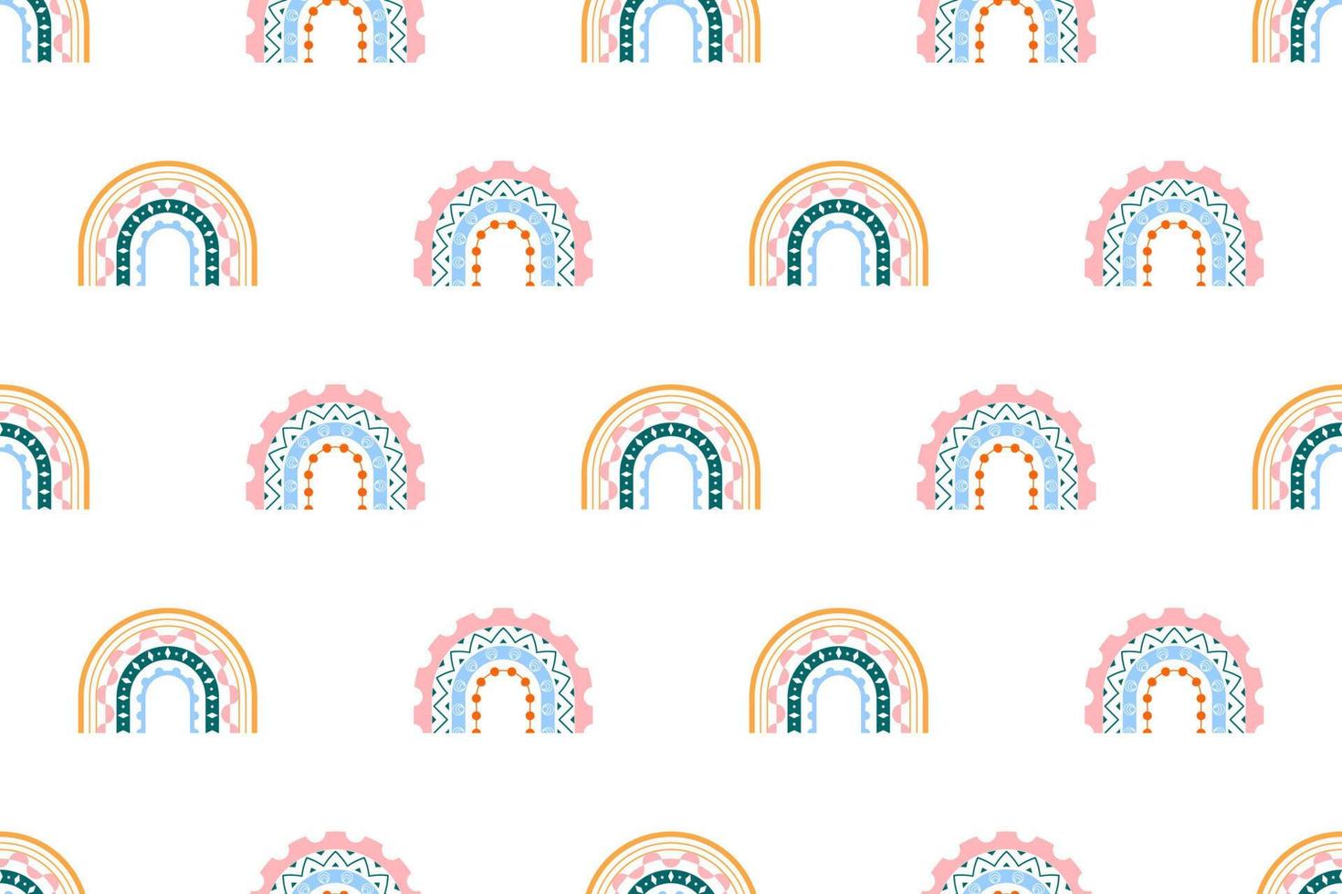 Scandinavian rainbow with ornaments seamless pattern vector