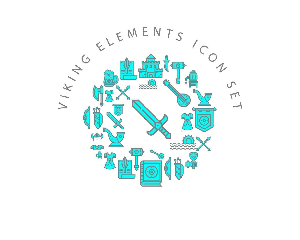 diseño de conjunto de iconos de elementos vikingos sobre fondo blanco vector