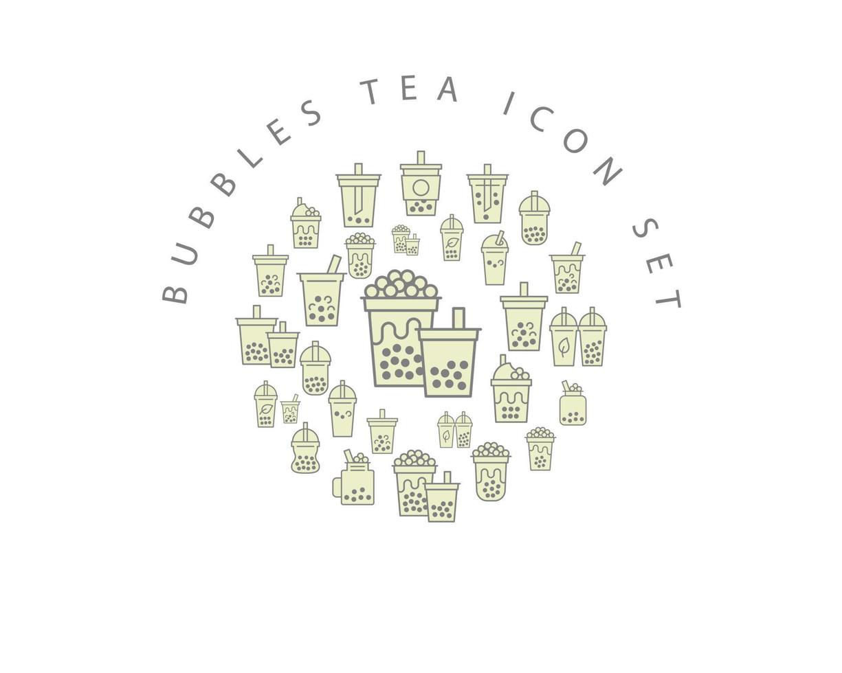 diseño de conjunto de iconos de té de burbujas sobre fondo blanco vector