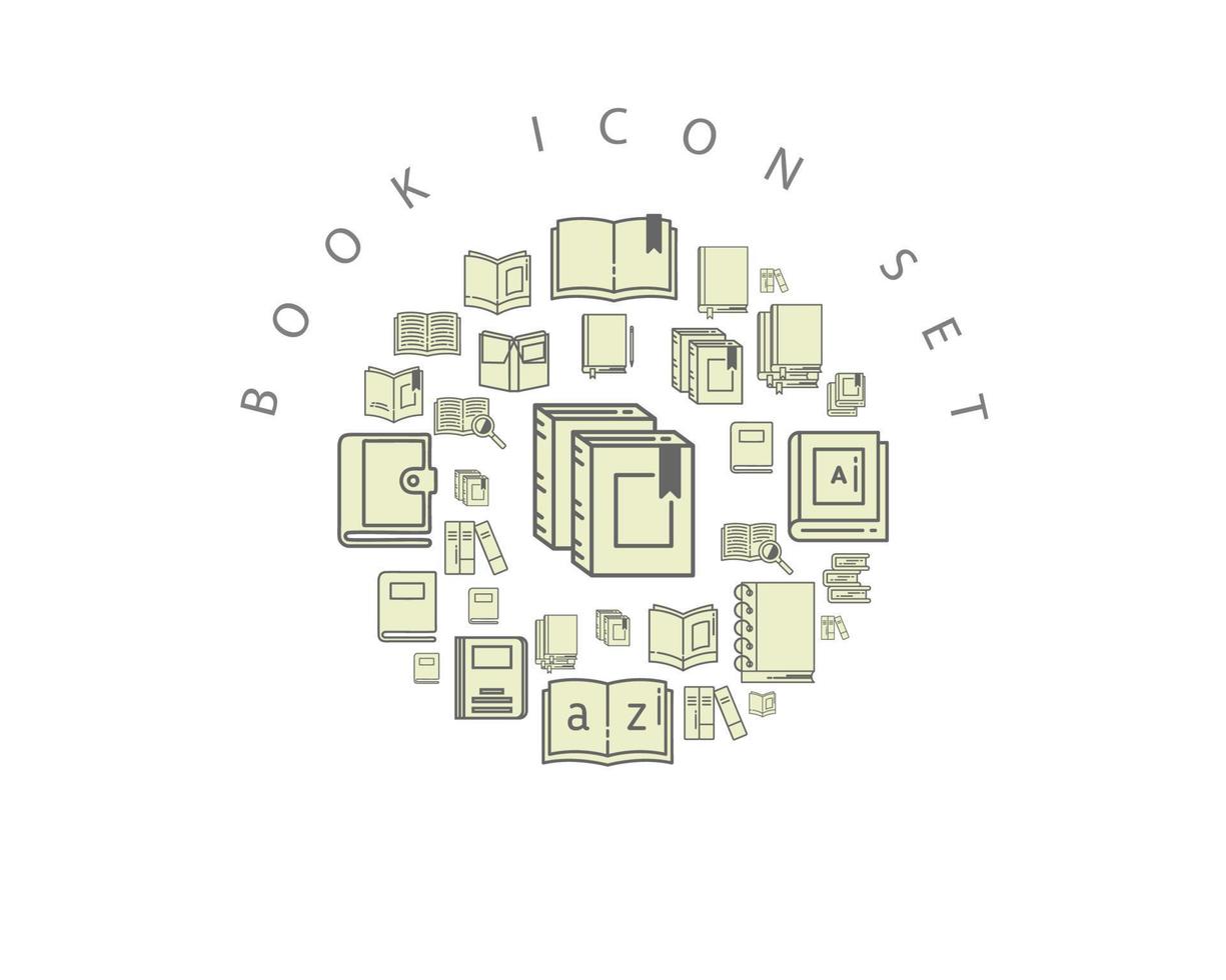 diseño de conjunto de iconos de libro sobre fondo blanco. vector
