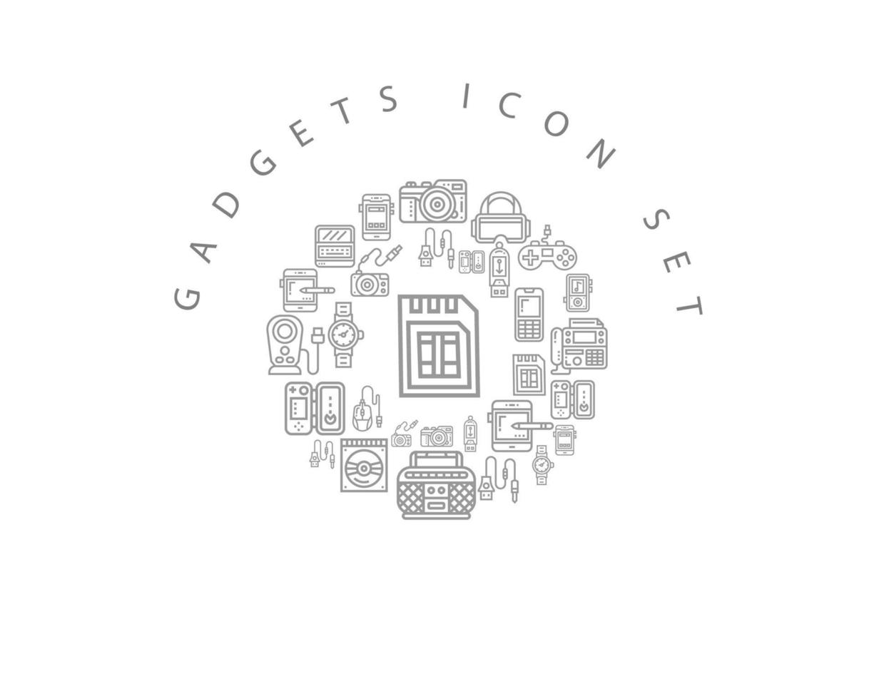 diseño de conjunto de iconos de gadgets sobre fondo blanco. vector