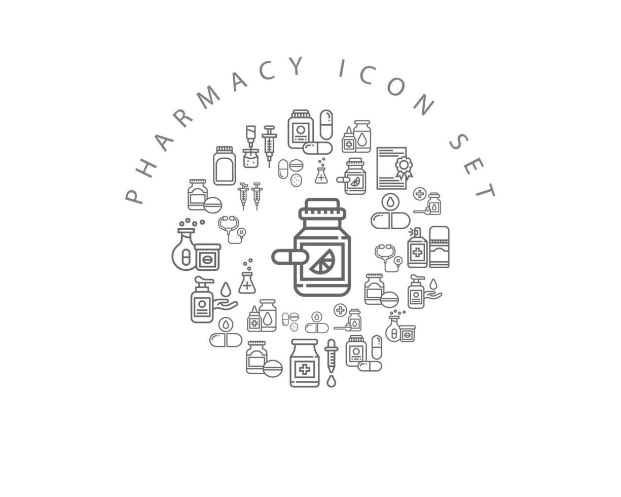 diseño de conjunto de iconos de farmacia sobre fondo blanco. vector