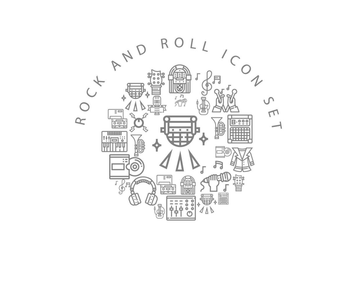 Rock and roll icon set design on white background. vector