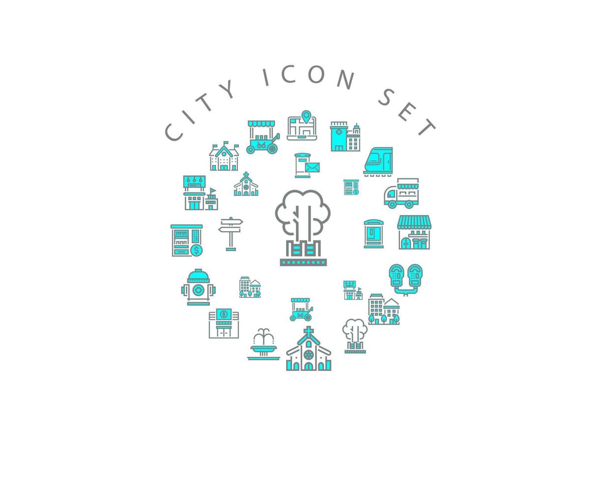 diseño de conjunto de iconos de ciudad sobre fondo blanco. vector