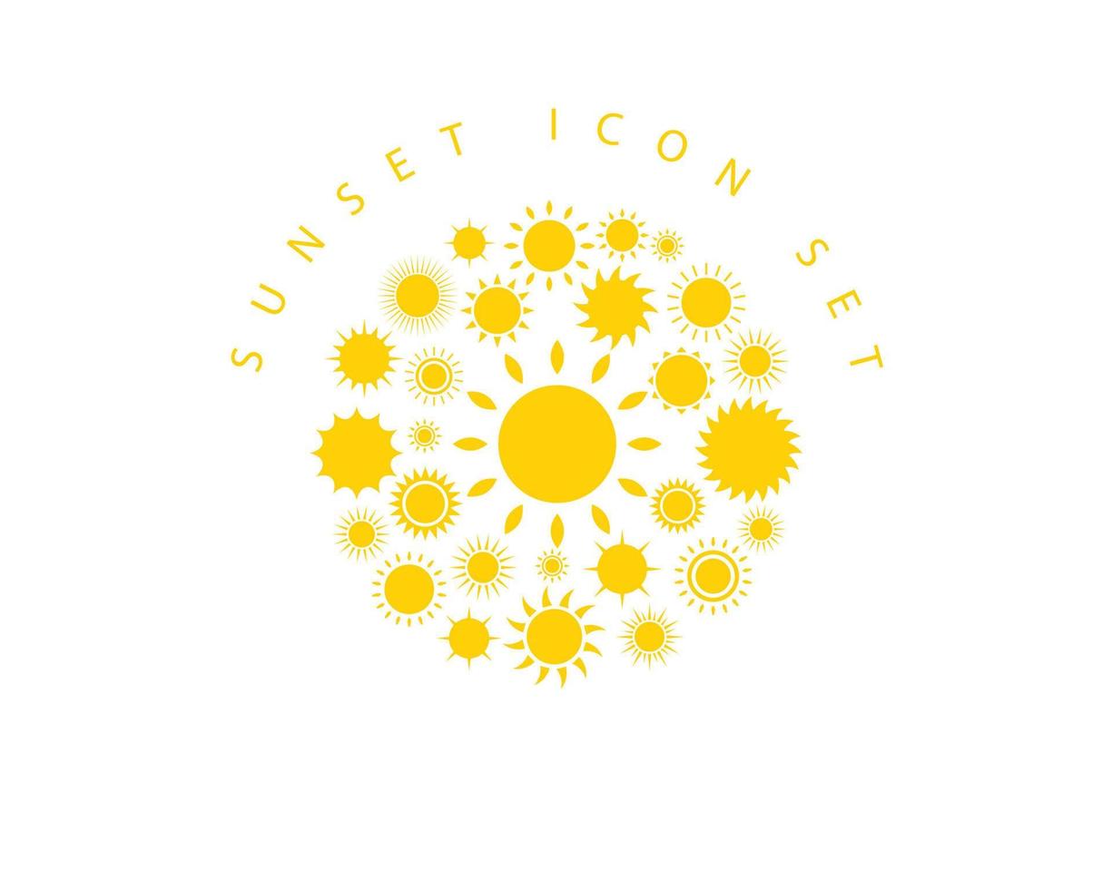 diseño de conjunto de iconos de puesta de sol sobre fondo blanco vector