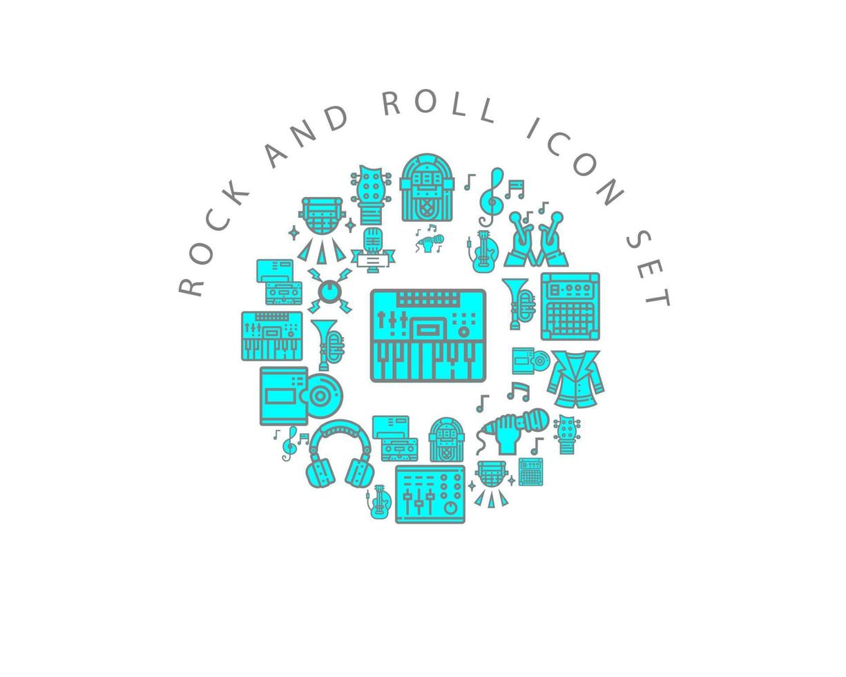 Rock and roll icon set design on white background. vector