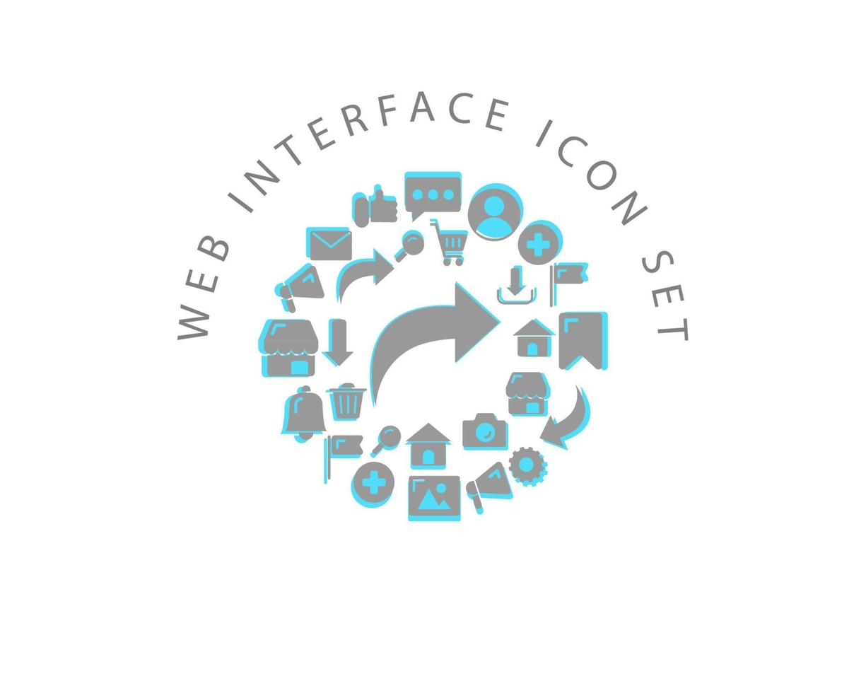 Web interface icon set design on white background. vector