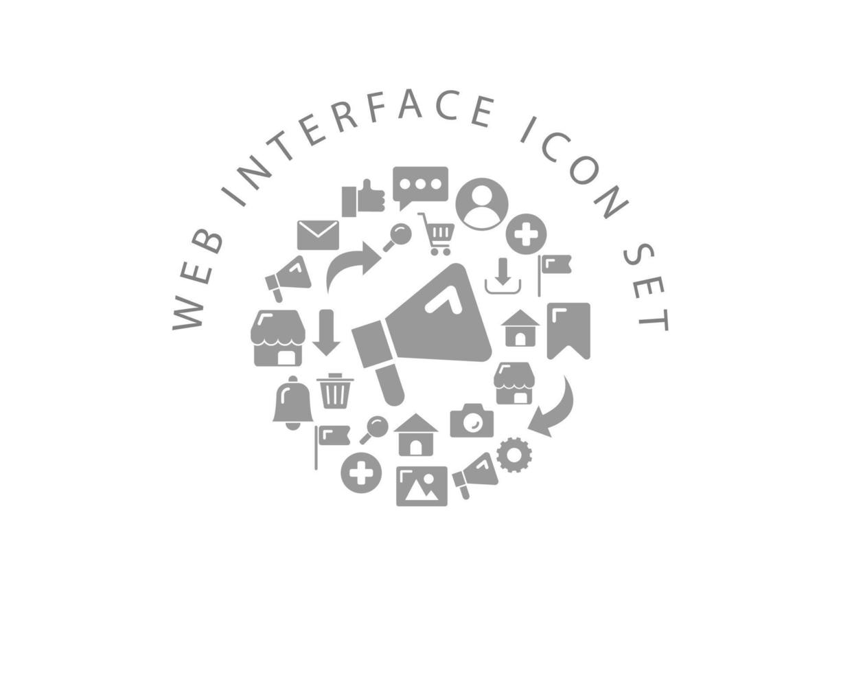 Web interface icon set design on white background. vector