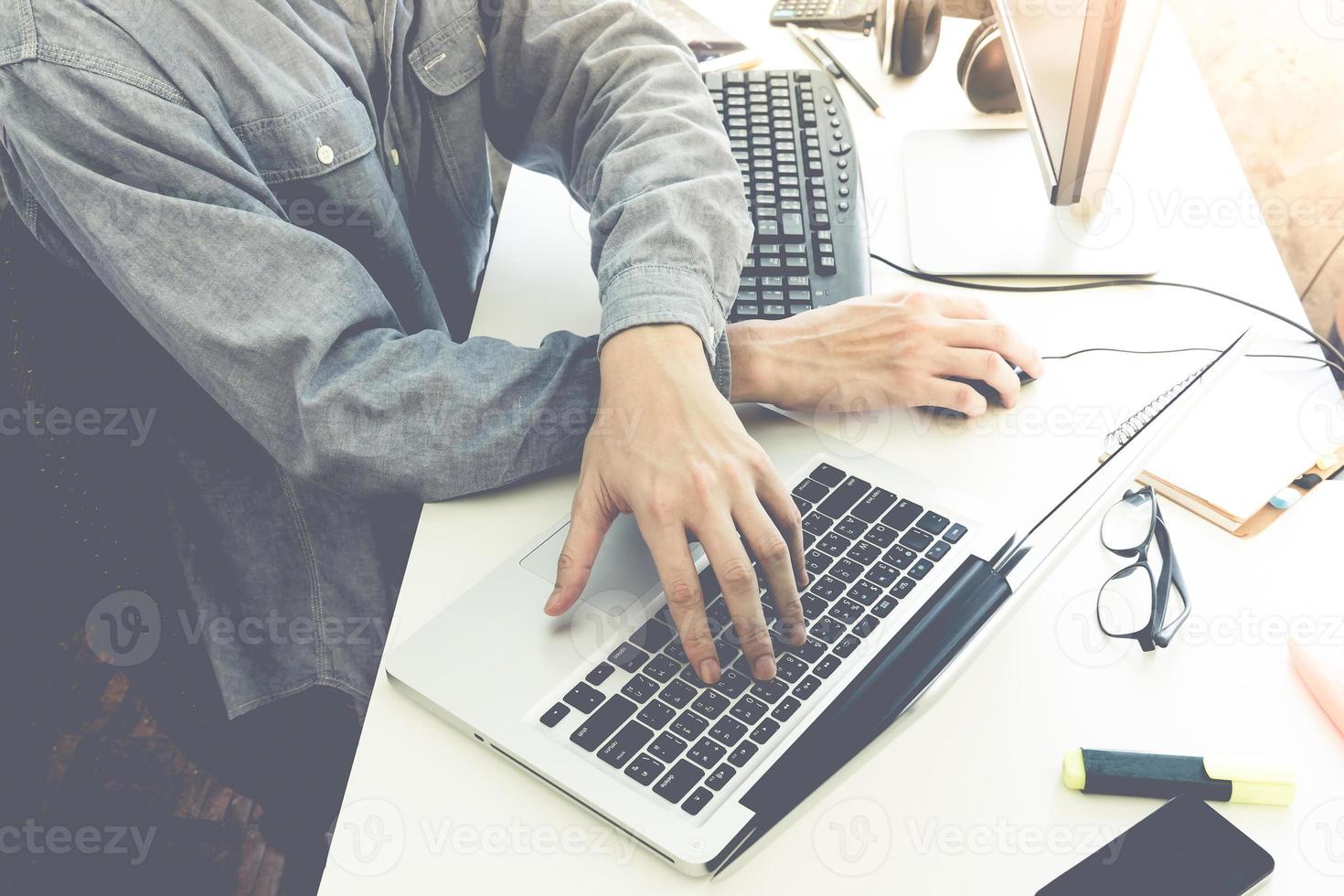 Male hands working on computer, Software programming web development concept photo